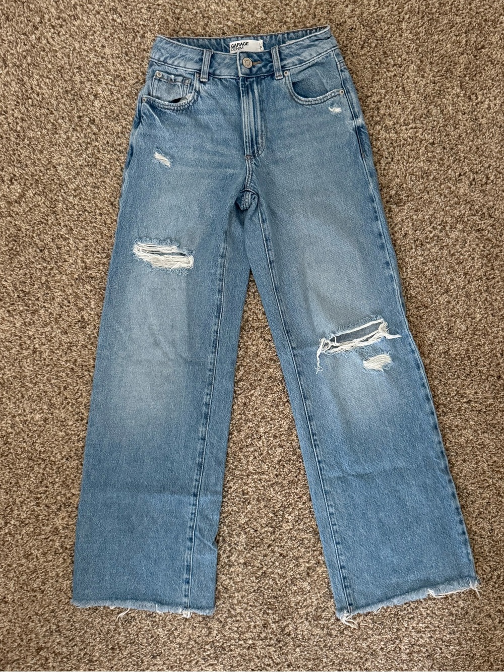 Garage Denim Distressed Wide Leg Jeans